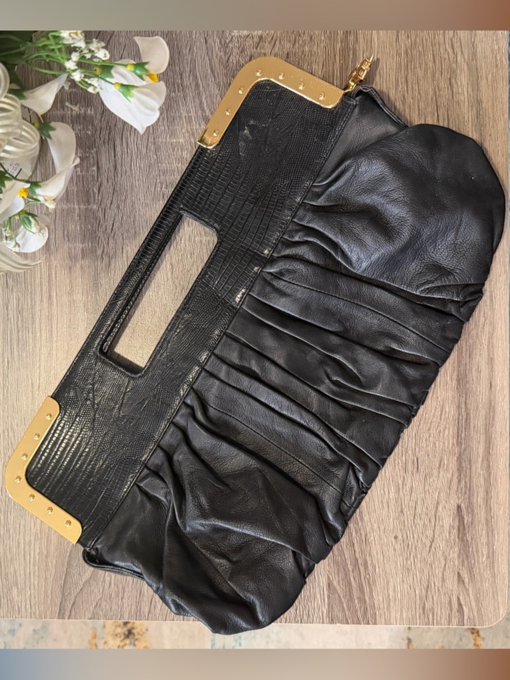 Vintage Black Leather Clutch Bag Vintage